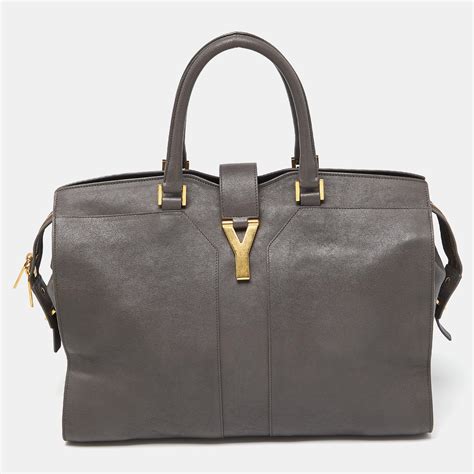 YVES SAINT LAURENT Cabas Chyc Hand Tote Bag Gray 